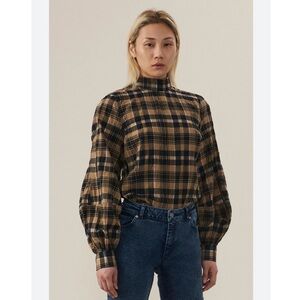 Ganni Seersucker Check Blouse